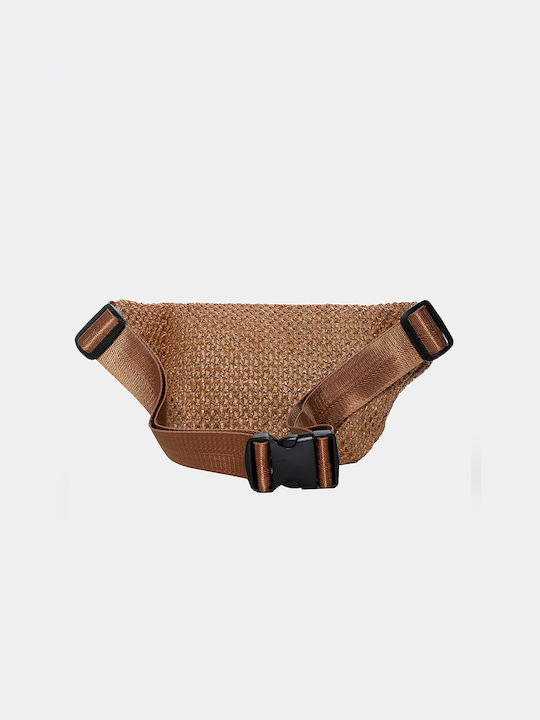 Straw Belt Bag with Fringes in Brown One Size