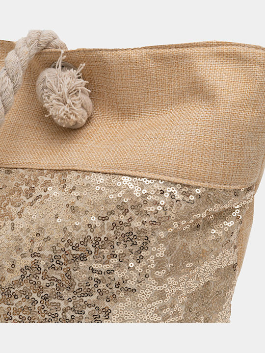 Beige Strandtasche Goldene Pailletten Beige Einheitsgröße