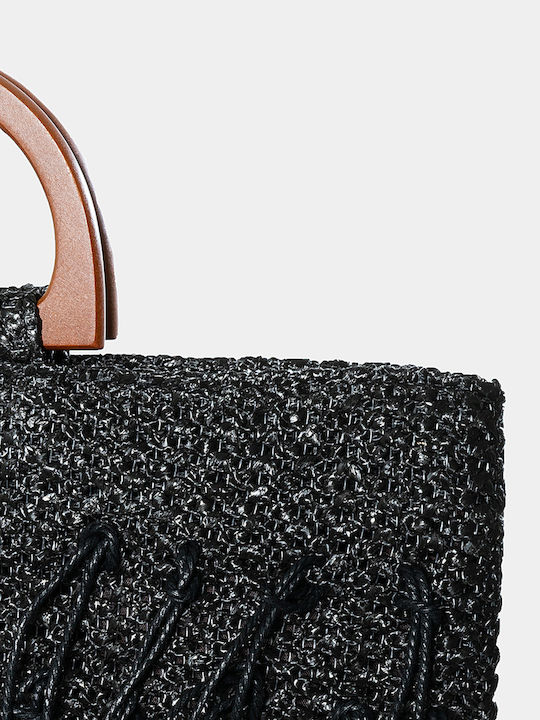 Straw Bag Fringes In Black Μαύρο One Size