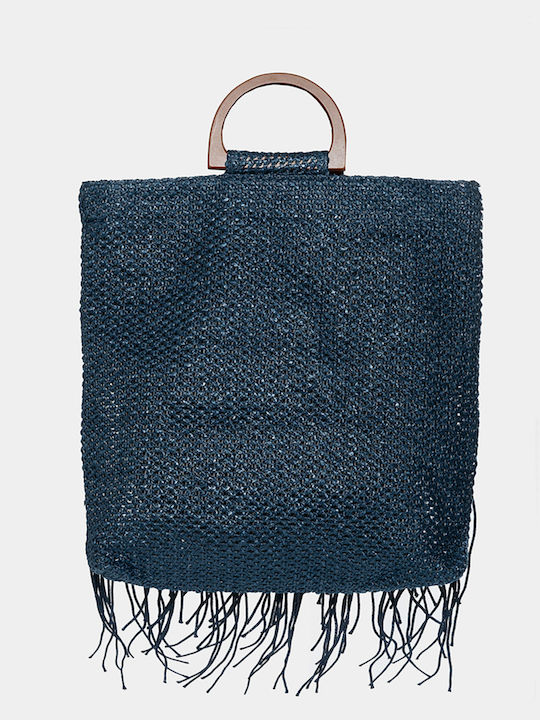 Strohtasche mit Fransen in Marineblau Einheitsgröße