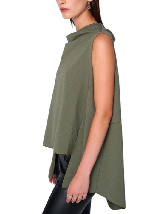 Ale - The Non Usual Casual Women's Blouse Cotton Sleeveless Drape Khaki