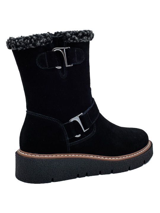 Leder Stiefeletten Damen Schwarz
