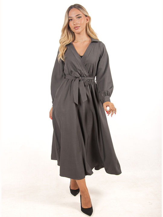 Wrap Dress with Belt Grey