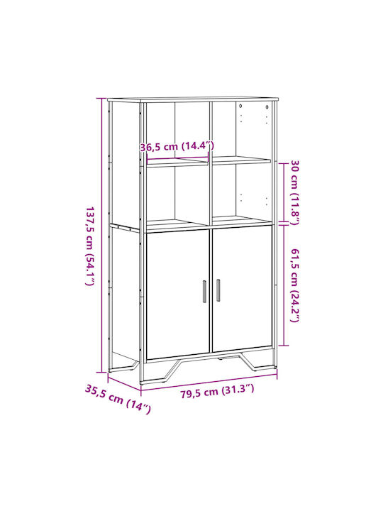 Brown Wooden Bookcase 79.5x35.5x137.5cm