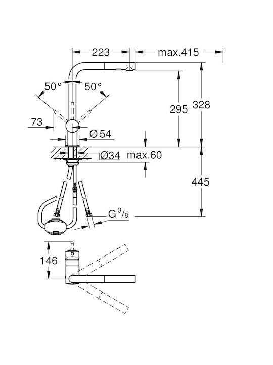 Grohe Minta Kitchen Faucet Counter with Pull-Out Spray Grey
