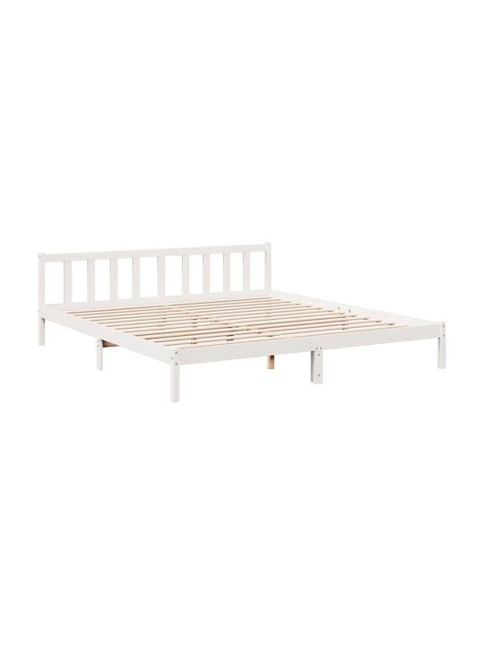 Легло King Size Дървено Бяло с Дъски за Матрак 200x220см