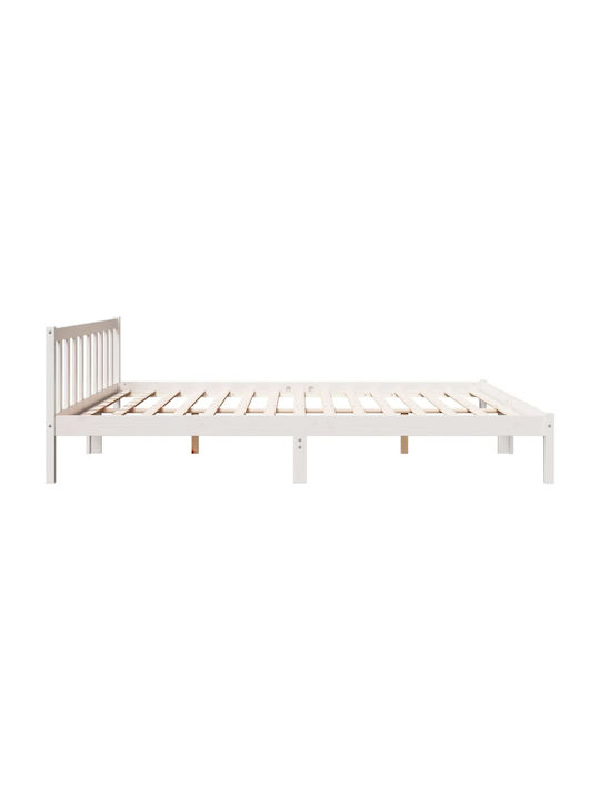 Легло King Size Дървено Бяло с Дъски за Матрак 200x220см