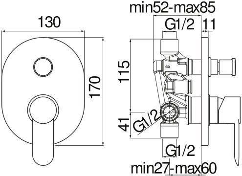 Nobili Built-in Faucet Mixer for Shower 2 Exits Silver