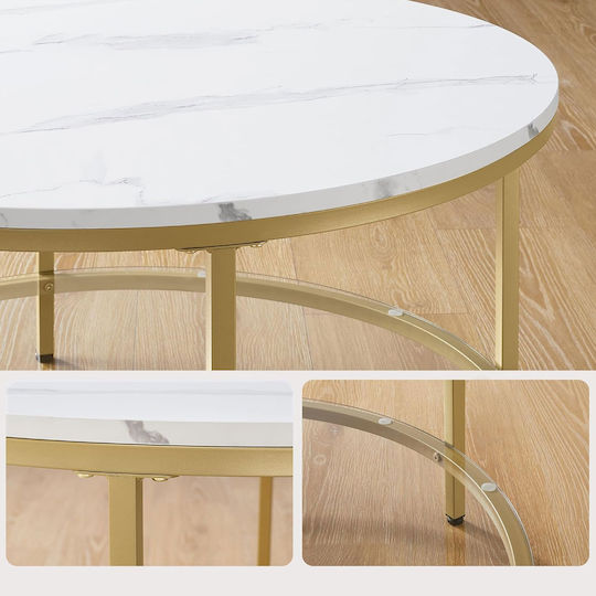 Masa De Cafea Centrală Rotundă Din Sticlă Albă L80xL80xÎ45cm