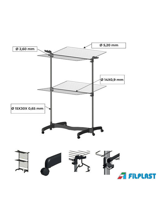 Filplast Aluminum Folding Floor Clothes Drying Rack with Hanging Length 30m