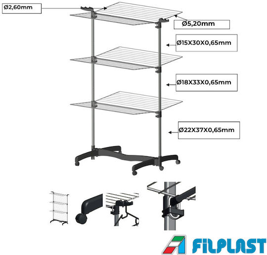 Filplast Eco Space Uscătoare Rufe Pliere Pardoseală din Aluminiu cu Roți cu Lungimea Suportului de Uscare a Hainelor 40m