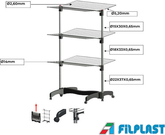 Filplast Telescopic Folding Floor Clothes Drying Rack Made of Aluminum with Wheels with 40m Hanging Length