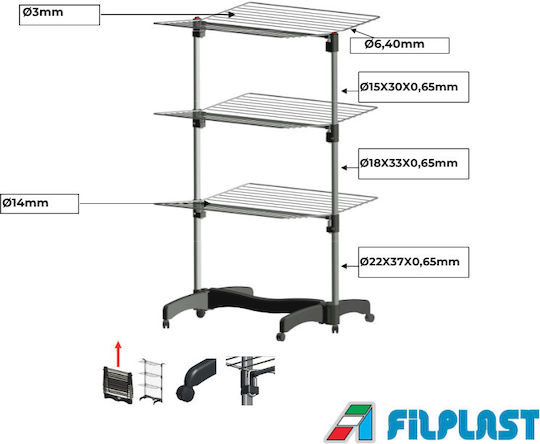 Filplast Teleskopischer Klappbarer Boden-Kleiderständer aus Aluminium mit Rädern mit Aufhängelänge 40m