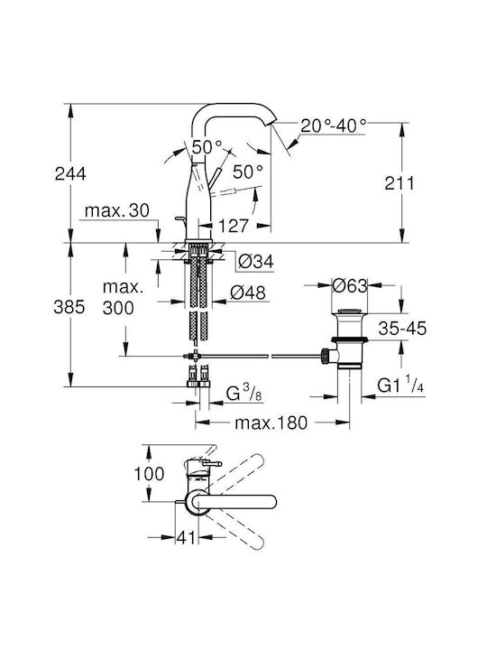 Grohe Миксер Смесител за мивка Висока Сив