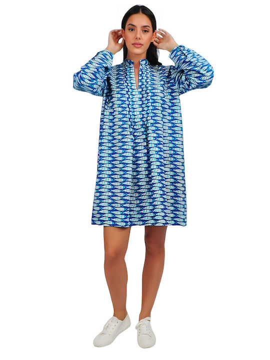 Kurzes handgefertigtes türkisfarbenes Hemdkleid für Damen