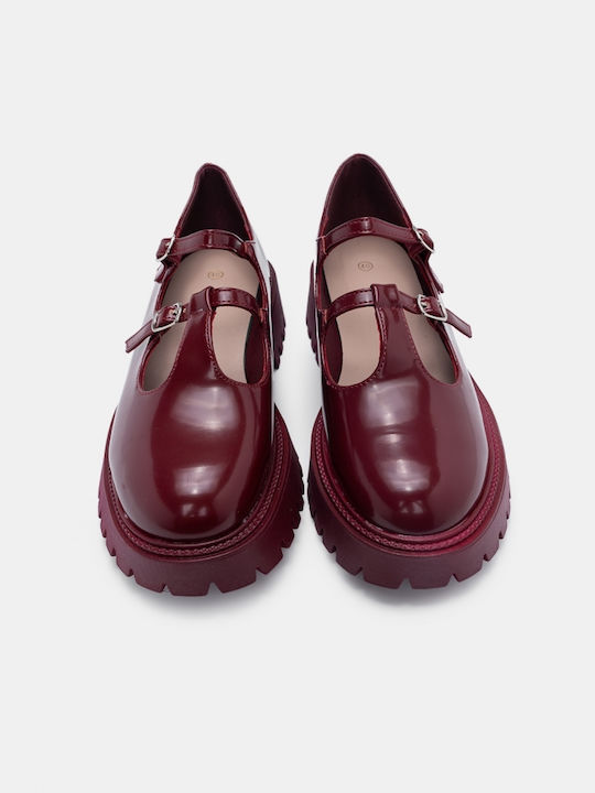 Mocasini Mary Jane din piele ecologică Bordeaux