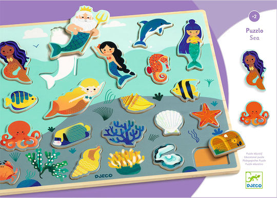 Wooden Kids Peg Puzzle Mermaids for 4++ Years 22pcs Djeco