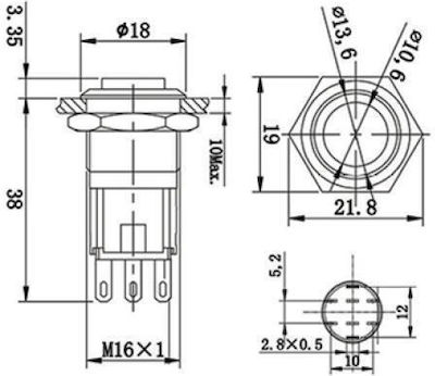 On-Off switch Pushbutton with Lighting Φ16 Blue 1pcs