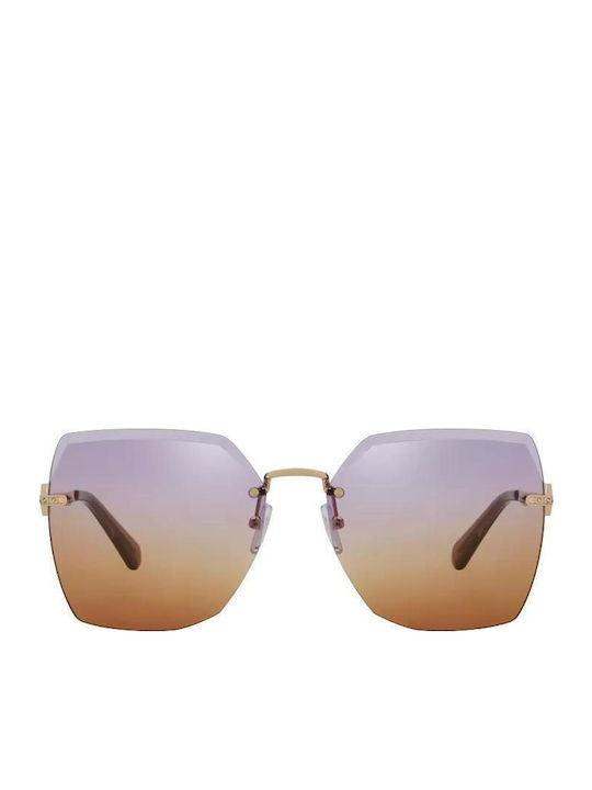 Polareye Sunglasses Χρυσά with Metal Frame & Purple Lens