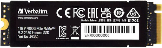 Verbatim Vi7000 SSD 4TB τύπου M.2 με σύνδεση PCI Express 4.0 και Ψύκτρα (PS5 Compatible) 49369