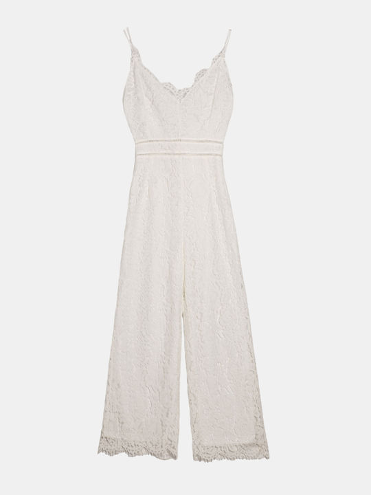 Eng anliegender Spitzen-Jumpsuit Weiß