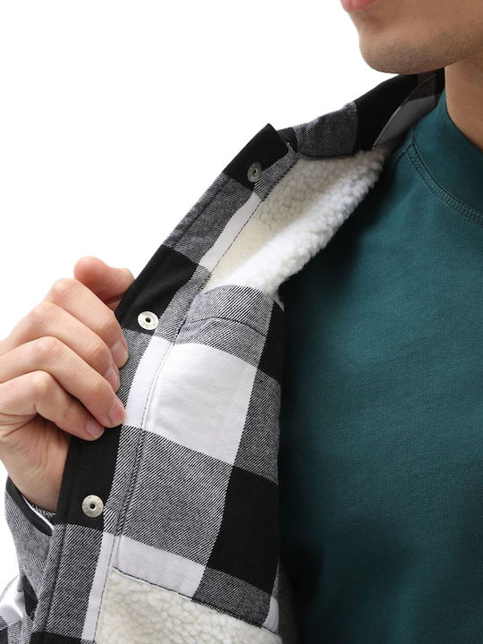 Sacramento Long Sleeve Flannel Overshirt Regular Fit Checked Black