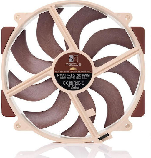 Noctua NF-A14X25R G2 PWM Case Fan 140mm (1500rpm / 91.5cfm) Without LED Lighting and 4-Pin Brown Connection