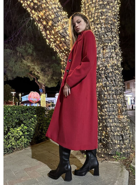 Damen Rot Mantel mit Knöpfen