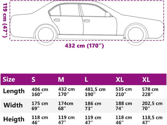 vidaXL Κουκούλα 432x174x119cm για χαλάζι Αδιάβροχη XLarge για Sedan που Στερεώνεται με Ιμάντες