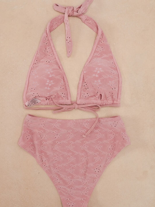 Set Bikini Gigi cu Talie Înaltă din Dantelă 3118841-Trandafir Prafuit