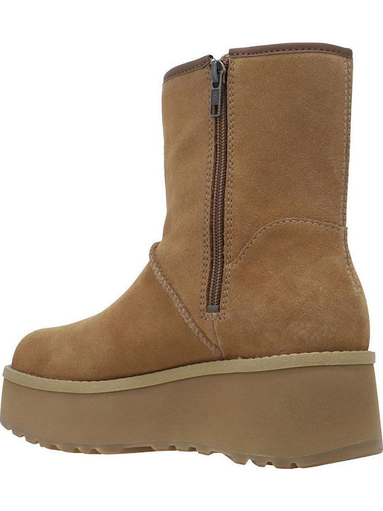 CityFunc Mid Leather Women's Ankle Boots Brown