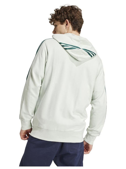 Adidas French Terry 3-stripes Ft Men's Sweatshirt Jacket with Hood and Pockets Beige