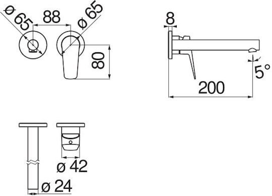 Nobili Built-in Mixer & Spout Set for for Bathroom Sink 1 Exit Silver