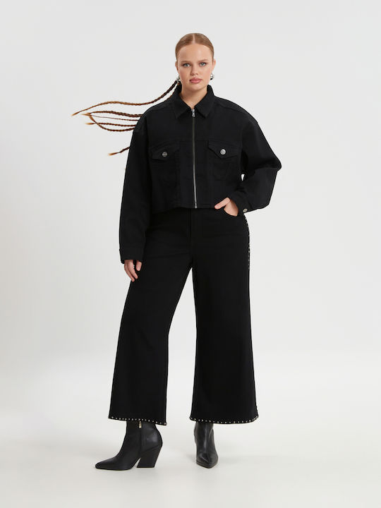 Lang Damen Jeansjacke Schwarz