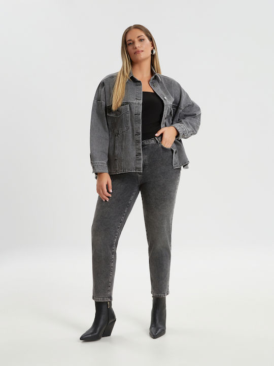 Lang Damen Jeansjacke Schwarz