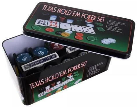 Set 200 Numbered Poker Chips in Metallic Box with 2 Decks and Felt