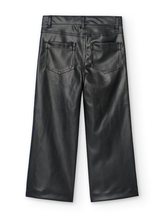 Boboli Kids Leather Trousers BLACK