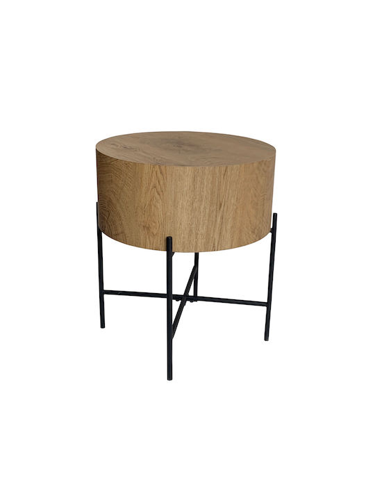 Round Side Table Madera Wooden Natural Black M45xL45xH45cm