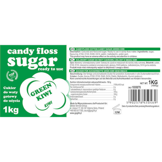 Green Kiwi-flavored Cotton Candy Sugar 1kg