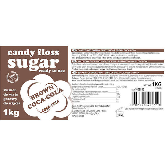 Zahăr pentru Vată de Zahăr Brun cu Aromă de Coca-cola 1kg