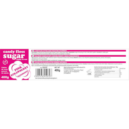 Rosa Zuckerwatte Zucker mit Erdbeergeschmack 400g