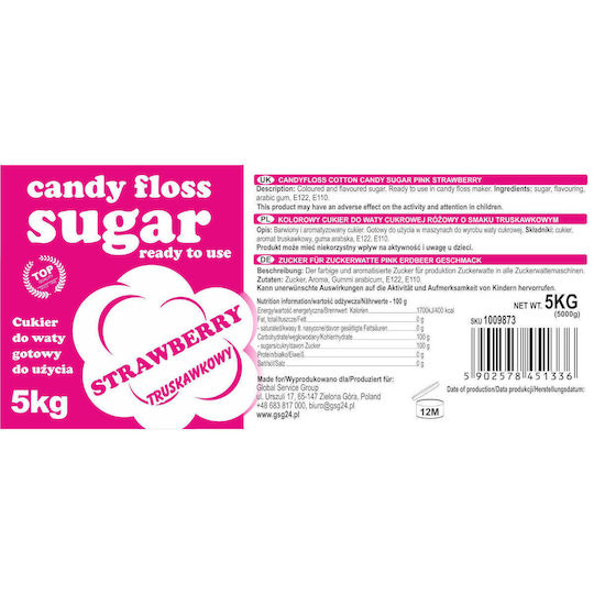 Red Strawberry Flavored Cotton Candy Sugar 5kg