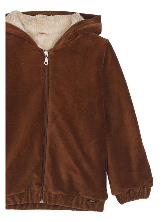 Kinderstrickjacke Pelz mit Kapuze Kaffee
