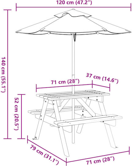 vidaXL Tischchen aus Holz 71x79x52cm. für 3+ Jahre Braun