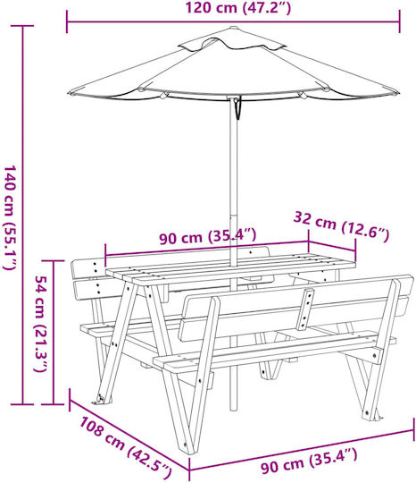 vidaXL Măsuță din Lemn 90x108x54cm. pentru 3+ Ani Maro