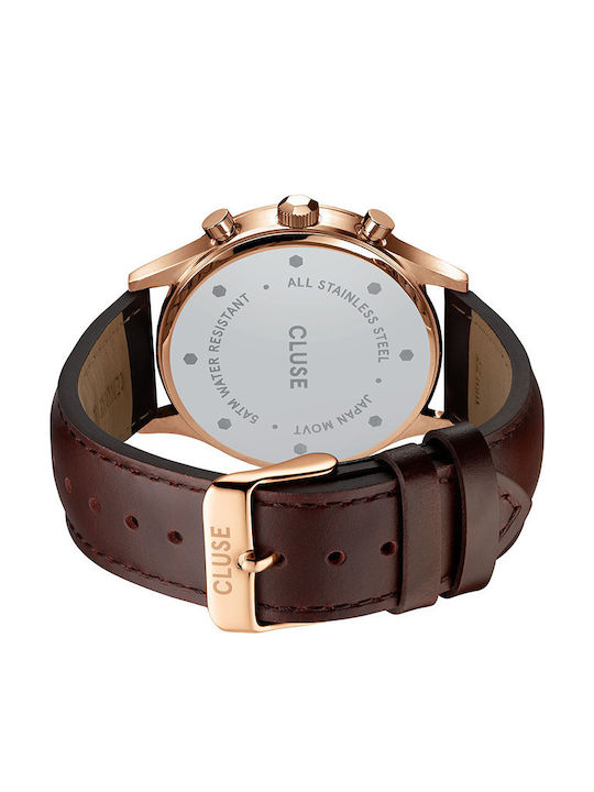Cluse Ανδρικό Ρολόι 42mm Μπαταρίας με Καφέ Δερμάτινο Λουράκι