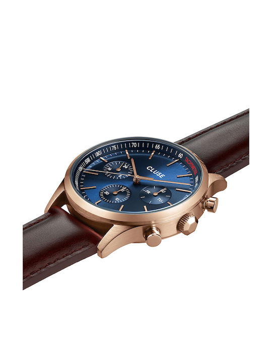 Cluse Ανδρικό Ρολόι 42mm Μπαταρίας με Καφέ Δερμάτινο Λουράκι