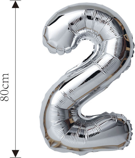 Foil Balloon Number 2 Silver 80cm 37595 Tpster