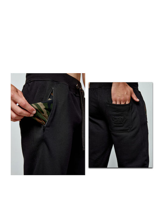 Three-strand Sweatpants with Elastic Black