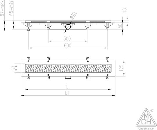 Chudej Stainless Steel Channel Floor with Length 45cm Black